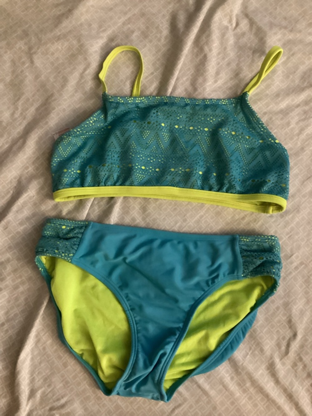 Xhilaration Teal Bikini Set with Lime Accents